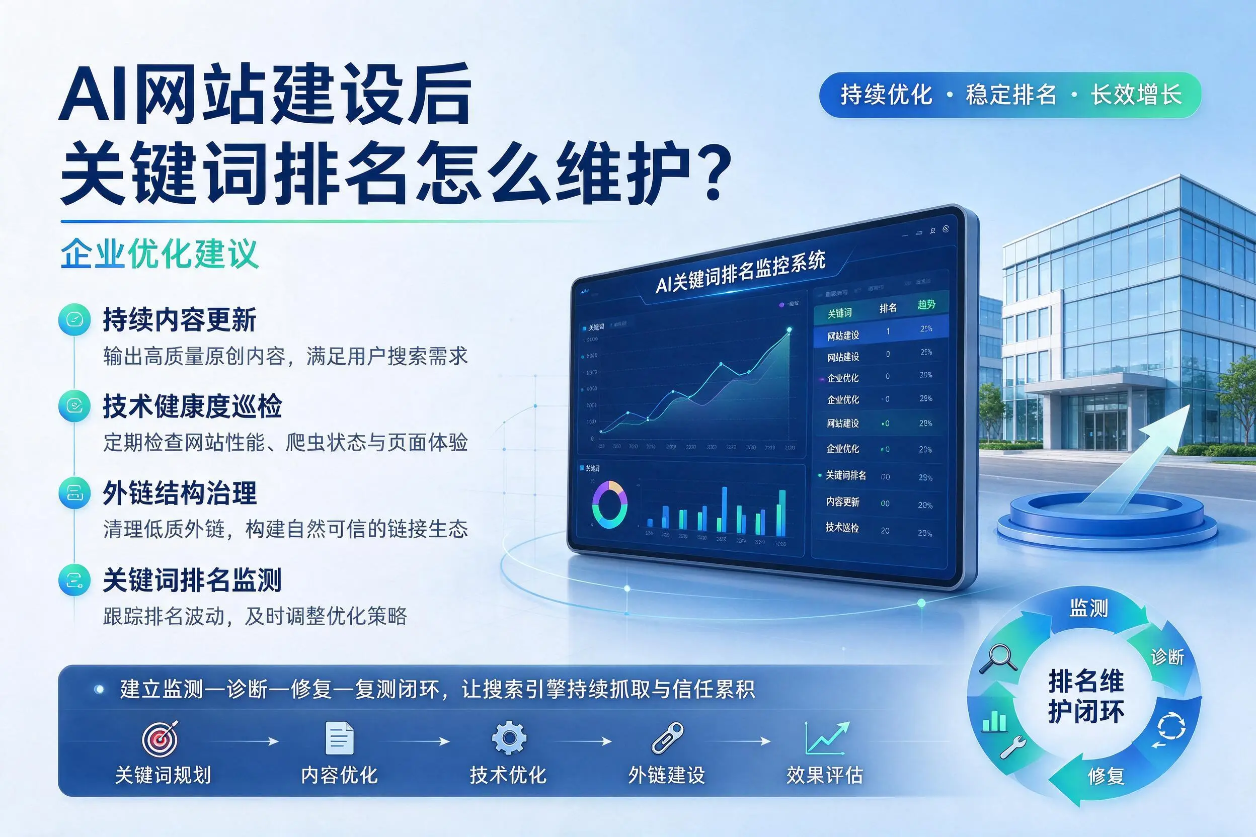 AI网站建设后关键词排名怎么维护？丽江企业优化建议