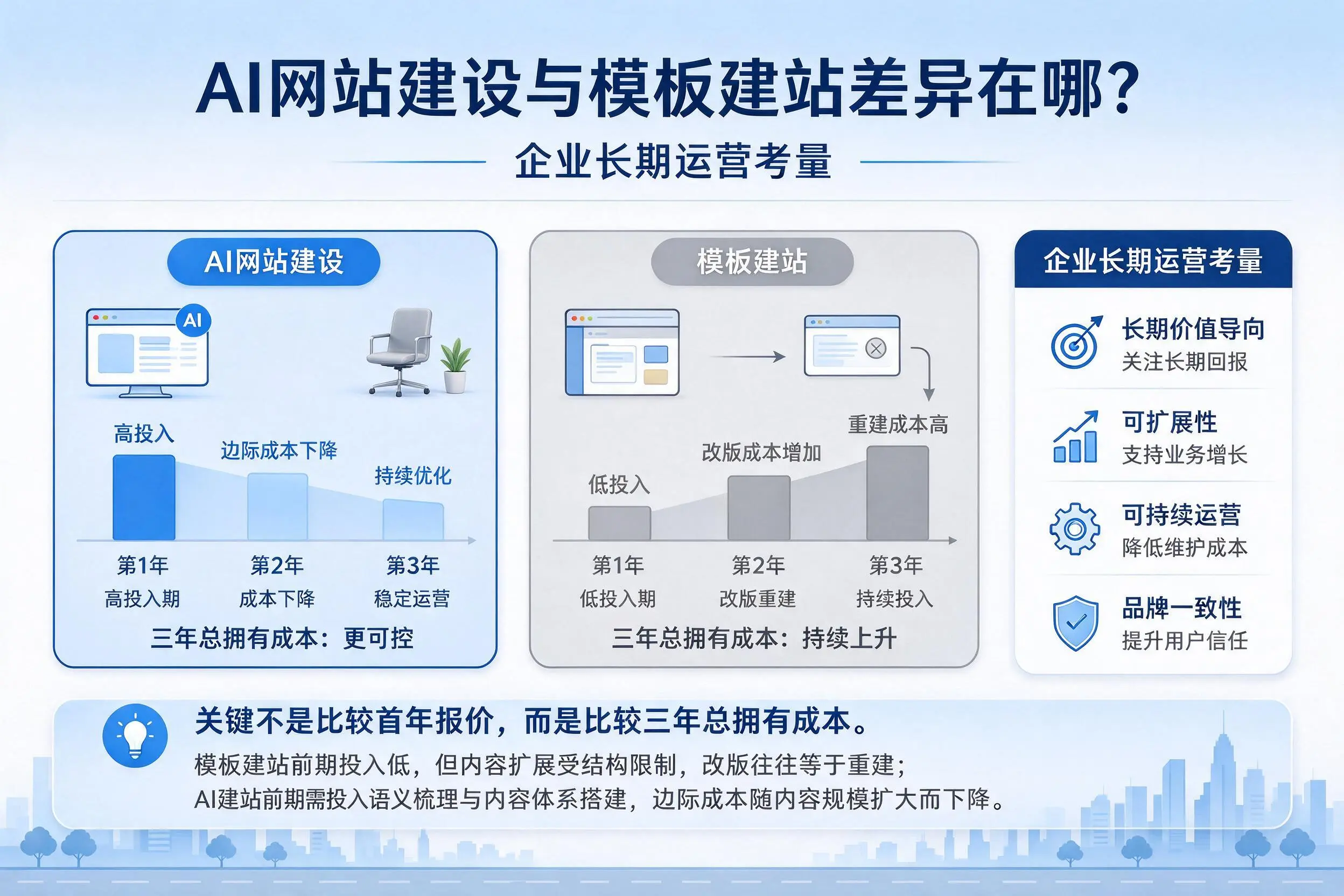 AI网站建设与模板建站差异在哪？丽江企业长期运营考量